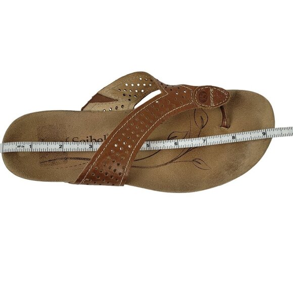 Josef Seibel Sandals Angie Wedge Thong Brown Perforated Leather Size 6 - Picture 4 of 9